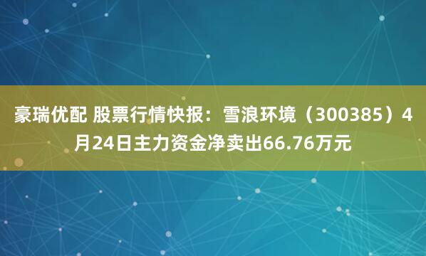 豪瑞优配 股票行情快报：雪浪环境（300385）4月24日主力资金净卖出66.76万元